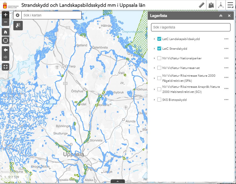 Strandskydd och Landskapsbildsskydd (webbkarta)
